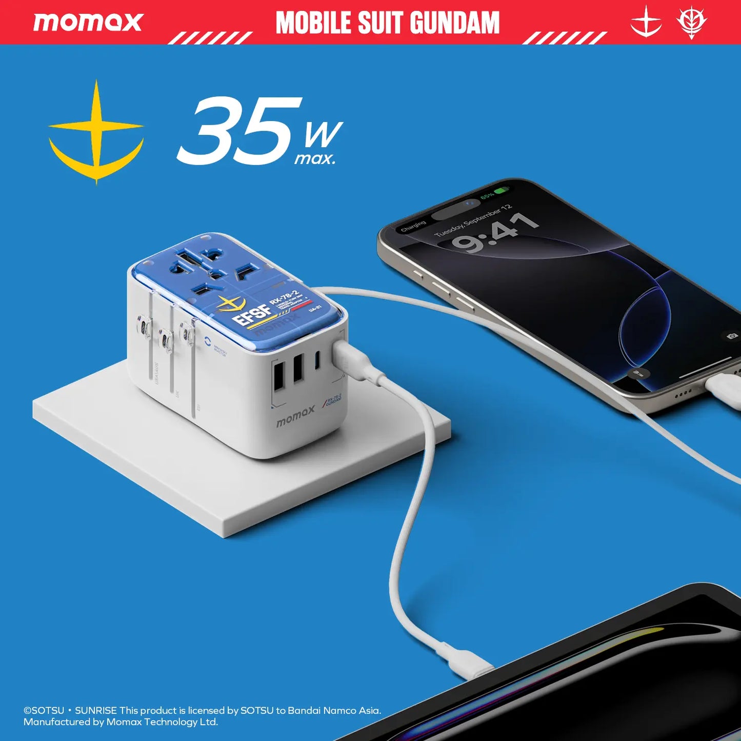 1-World+ Flow 4-Port Travel Charger With Built-In USB-C Cable 35W - Limited Edition