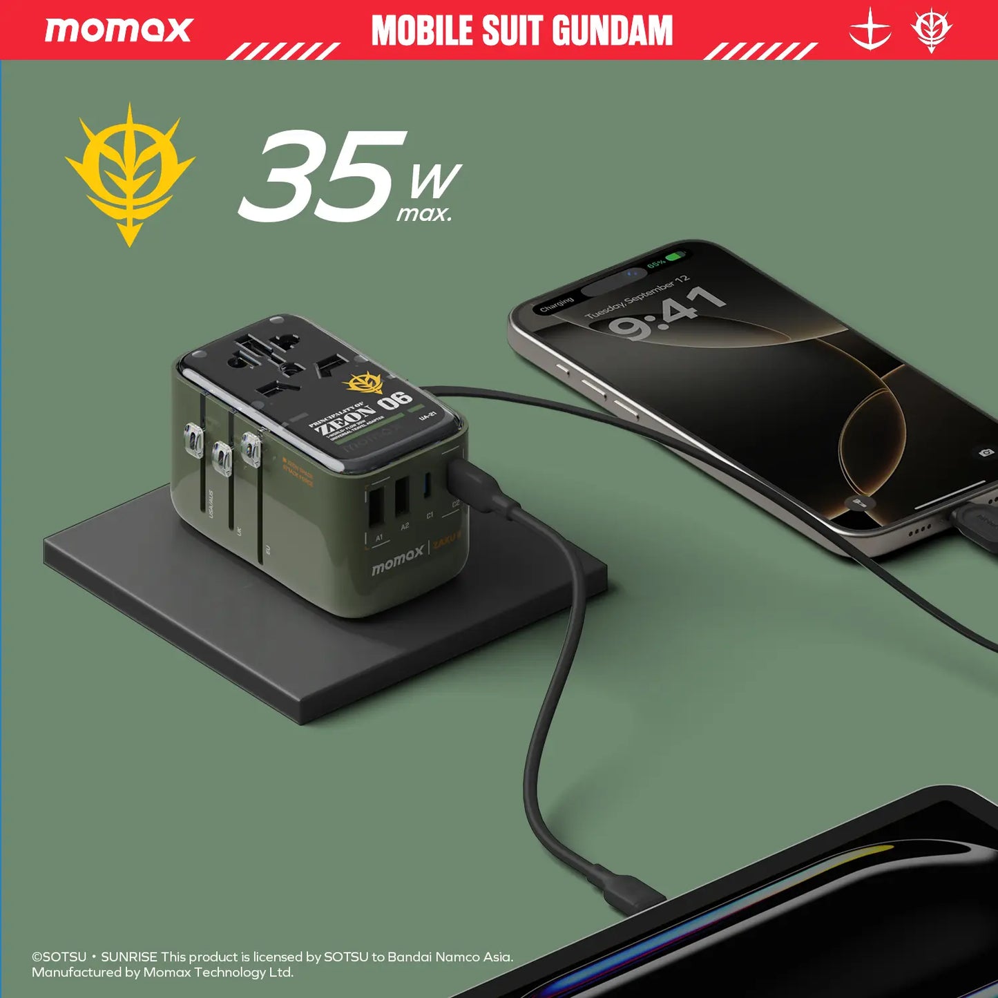 1-World+ Flow 4-Port Travel Charger With Built-In USB-C Cable 35W - Limited Edition