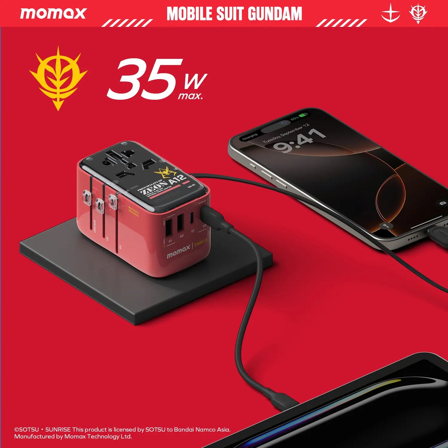 1-World+ Flow 4-Port Travel Charger With Built-In USB-C Cable 35W - Limited Edition