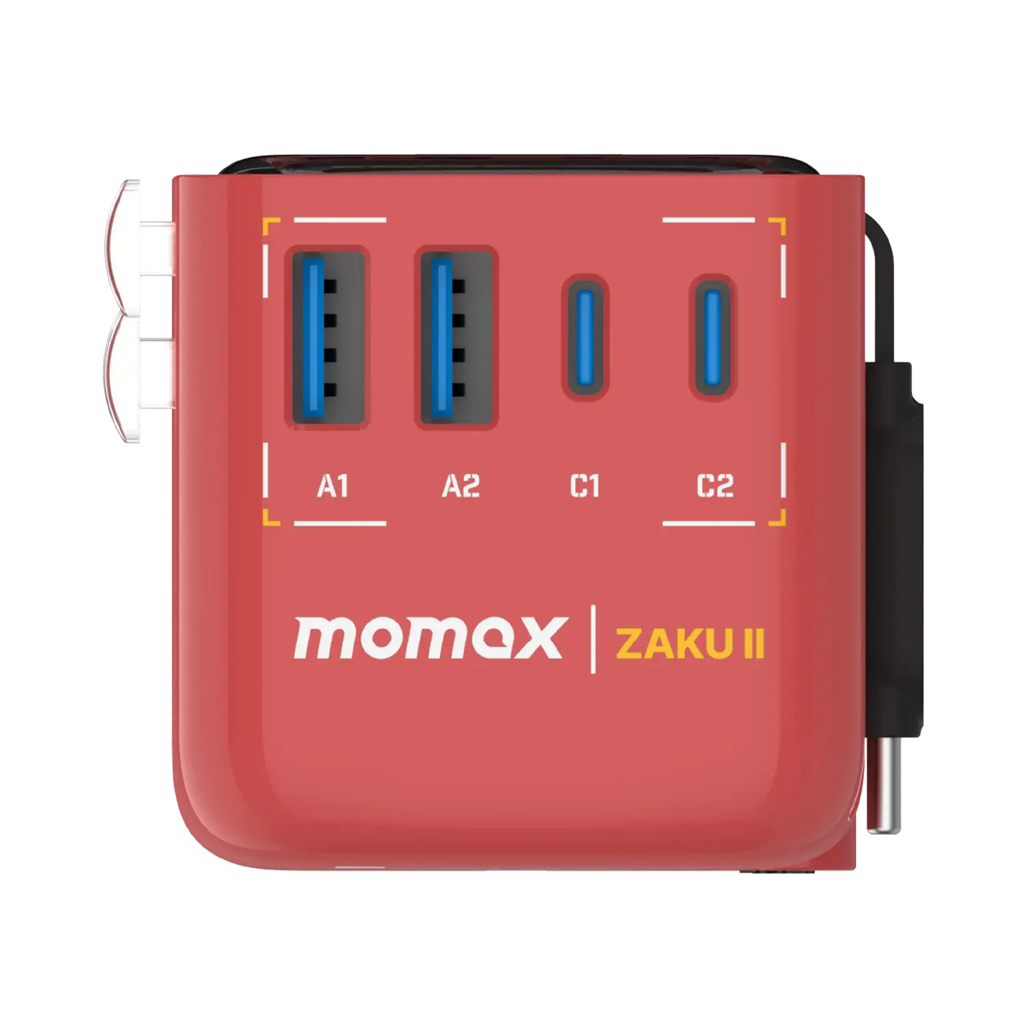 1-World+ Flow 4-Port Travel Charger With Built-In USB-C Cable 35W - Limited Edition