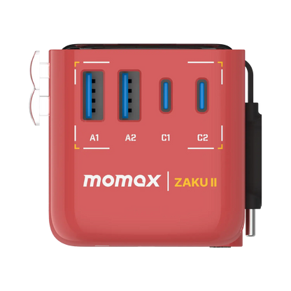 1-World+ Flow 4-Port Travel Charger With Built-In USB-C Cable 35W - Limited Edition