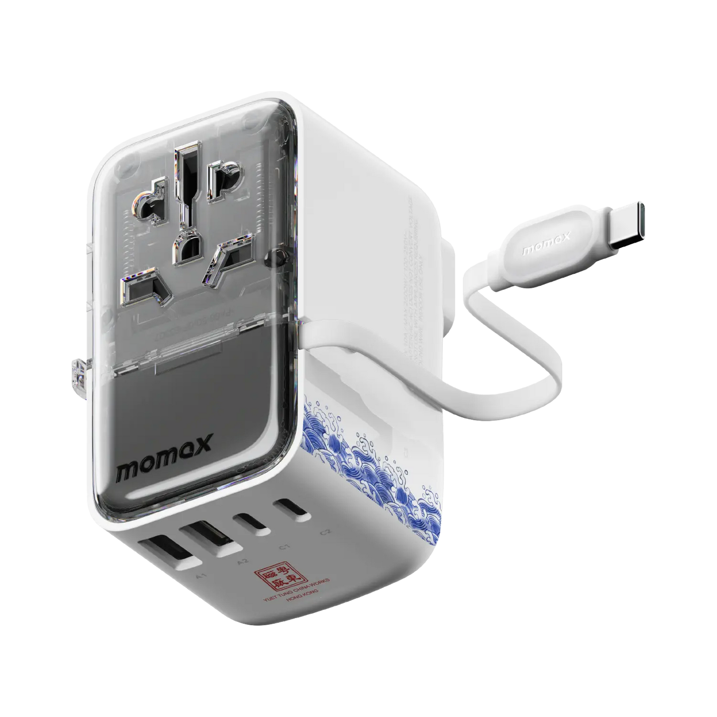 1-World+ Flow 4-Port Travel Charger With Built-In USB-C Cable 35W - Yuet Tung