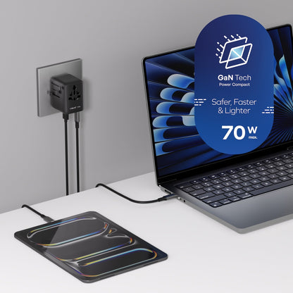 1-World² 5-Port Mini Universal Travel GaN Charger 70W with Dual AC