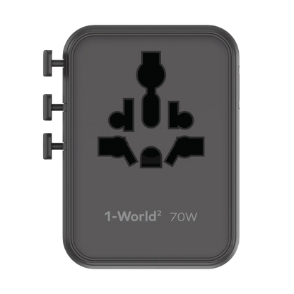 1-World² 5-Port Mini Universal Travel GaN Charger 70W with Dual AC