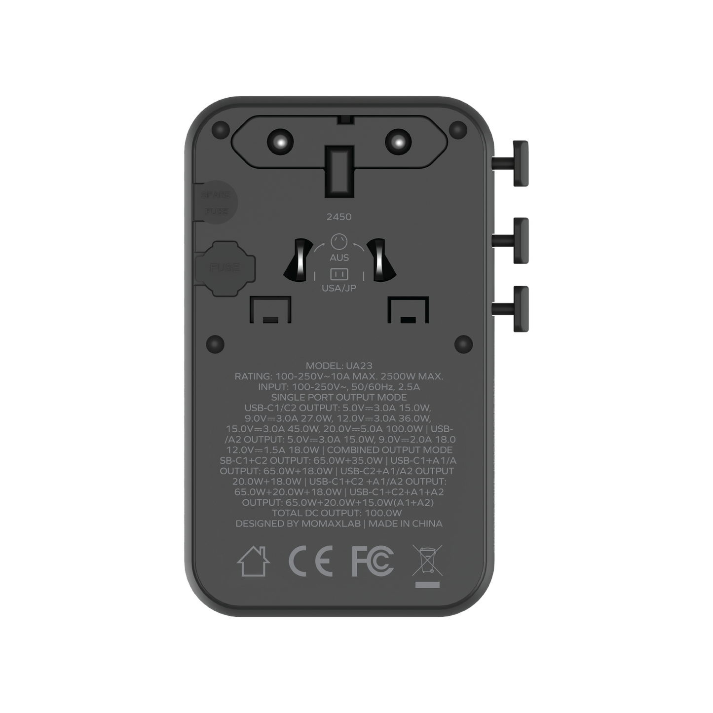 1-World² Universal 4-Port Travel GaN Charger 100W with Dual AC