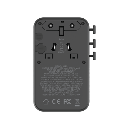 1-World² Universal 4-Port Travel GaN Charger 100W with Dual AC