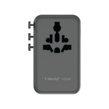 1-World² Universal 4-Port Travel GaN Charger 100W with Dual AC