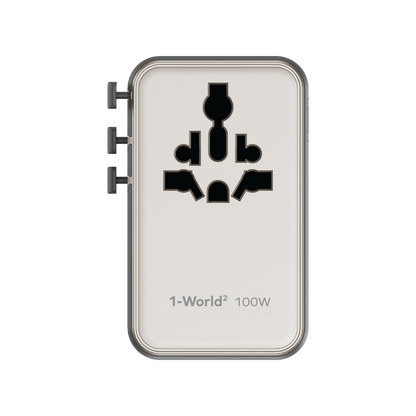 1-World² Universal 4-Port Travel GaN Charger 100W with Dual AC
