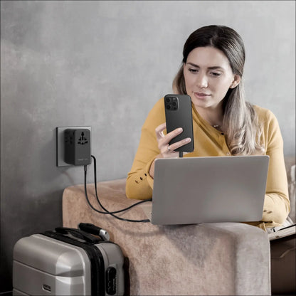 1-World²⁺ 4-Port Mini Universal Travel GaN Charger with Built-In Retractable Cable 100W with Dual AC