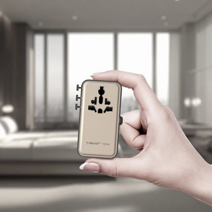 1-World²⁺ 4-Port Mini Universal Travel GaN Charger with Built-In Retractable Cable 100W with Dual AC