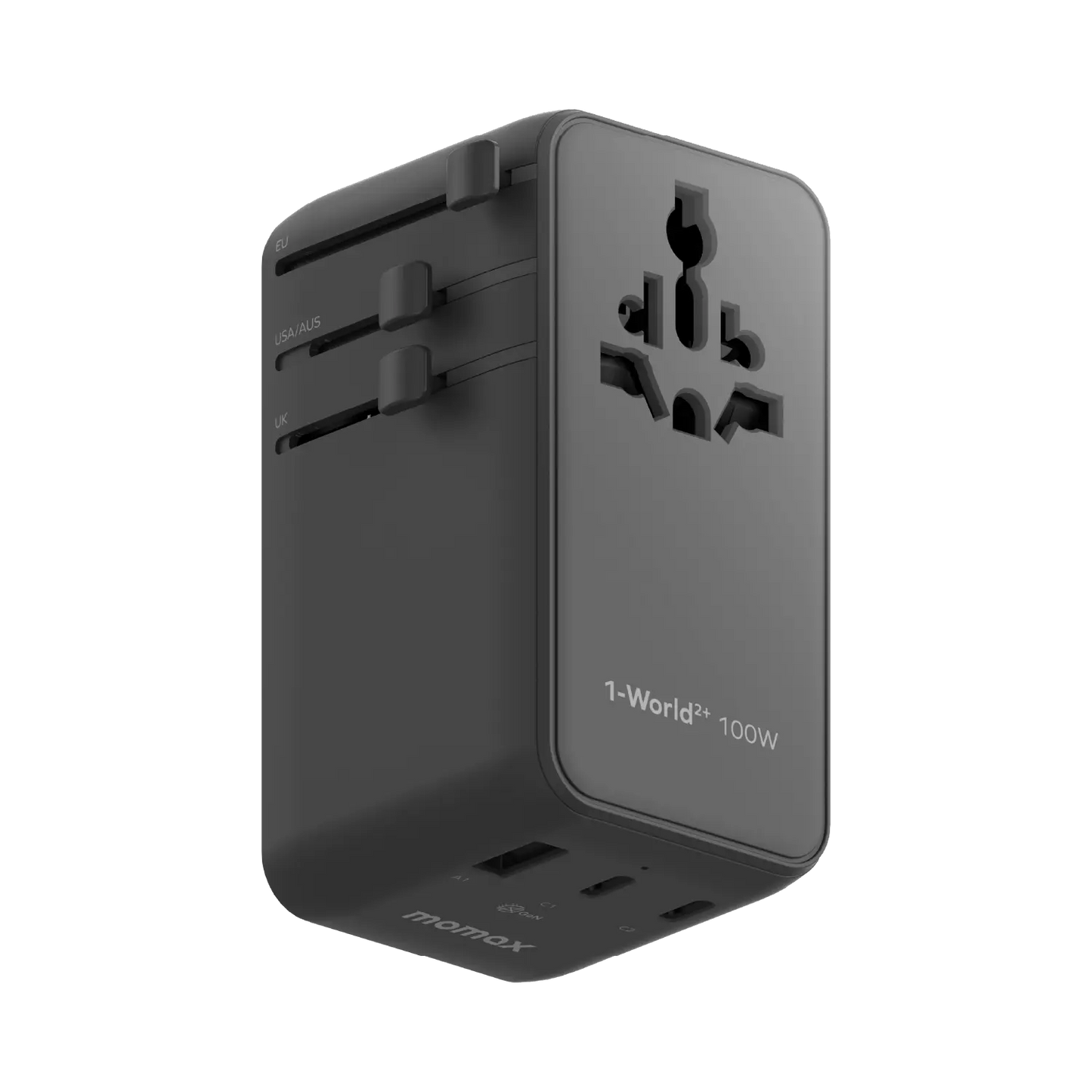 1-World²⁺ 4-Port Mini Universal Travel GaN Charger with Built-In Retractable Cable 100W with Dual AC