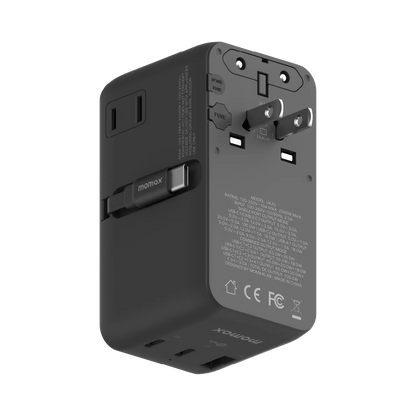 1-World²⁺ 4-Port Mini Universal Travel GaN Charger with Built-In Retractable Cable 100W with Dual AC