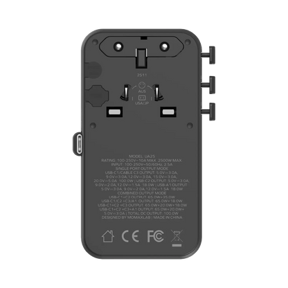 1-World²⁺ 4-Port Mini Universal Travel GaN Charger with Built-In Retractable Cable 100W with Dual AC