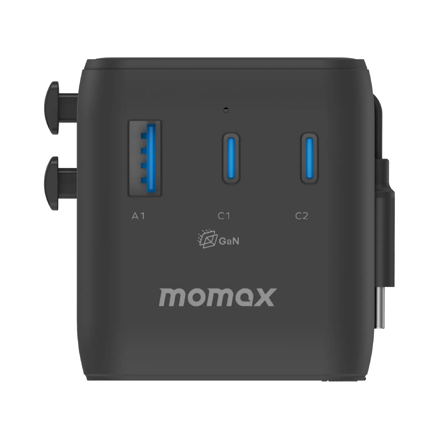 1-World²⁺ 4-Port Mini Universal Travel GaN Charger with Built-In Retractable Cable 100W with Dual AC