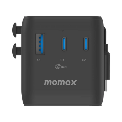 1-World²⁺ 4-Port Mini Universal Travel GaN Charger with Built-In Retractable Cable 100W with Dual AC