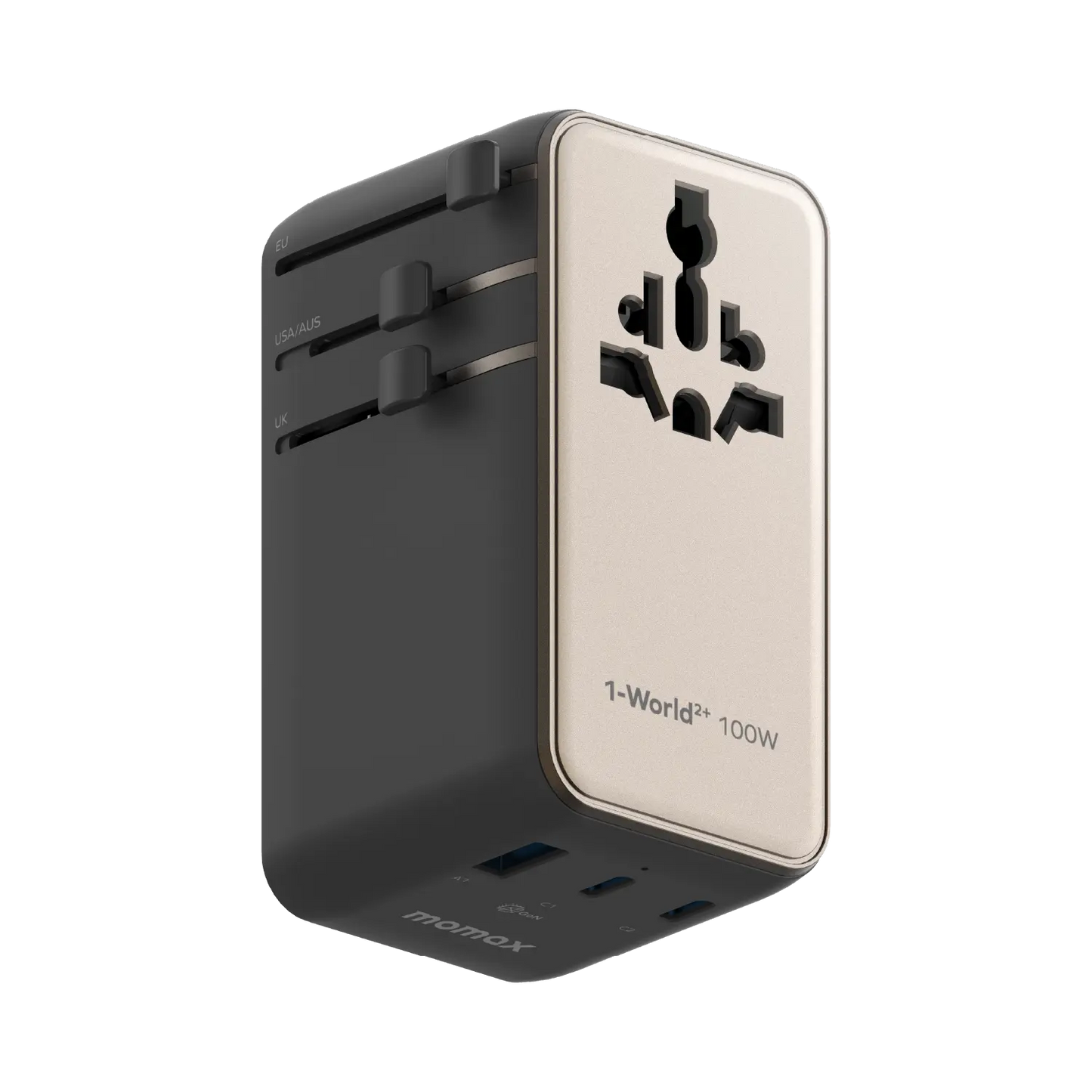 1-World²⁺ 4-Port Mini Universal Travel GaN Charger with Built-In Retractable Cable 100W with Dual AC