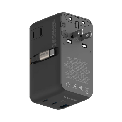 1-World²⁺ 4-Port Mini Universal Travel GaN Charger with Built-In Retractable Cable 100W with Dual AC