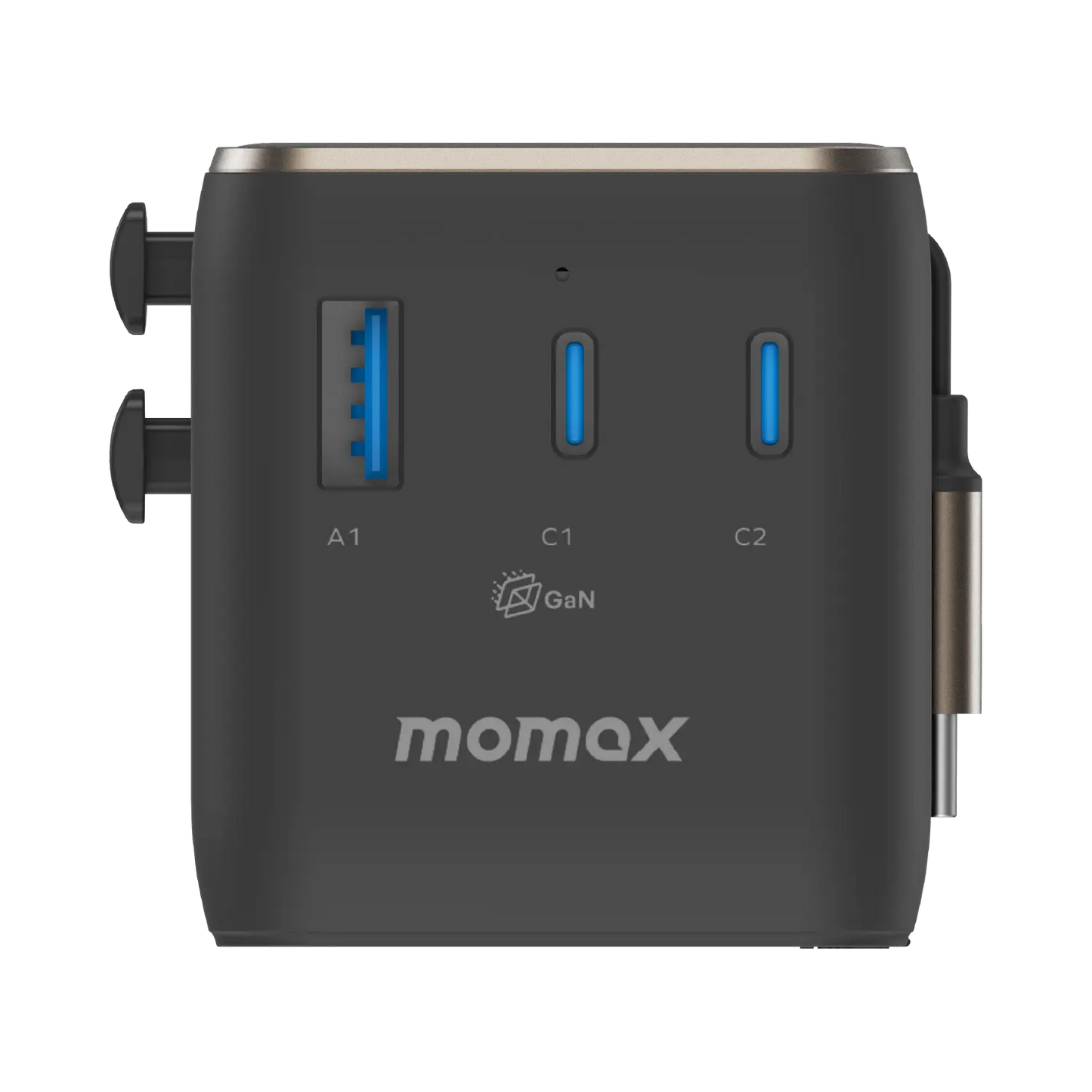 1-World²⁺ 4-Port Mini Universal Travel GaN Charger with Built-In Retractable Cable 100W with Dual AC