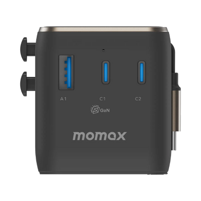 1-World²⁺ 4-Port Mini Universal Travel GaN Charger with Built-In Retractable Cable 100W with Dual AC