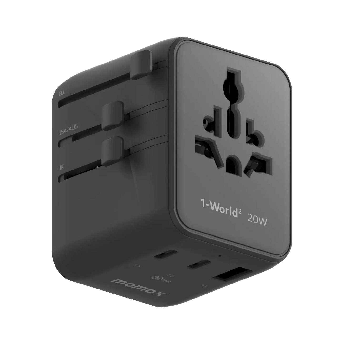 1-World² 3-Port Mini Universal Travel GaN Charger 20W with Dual AC