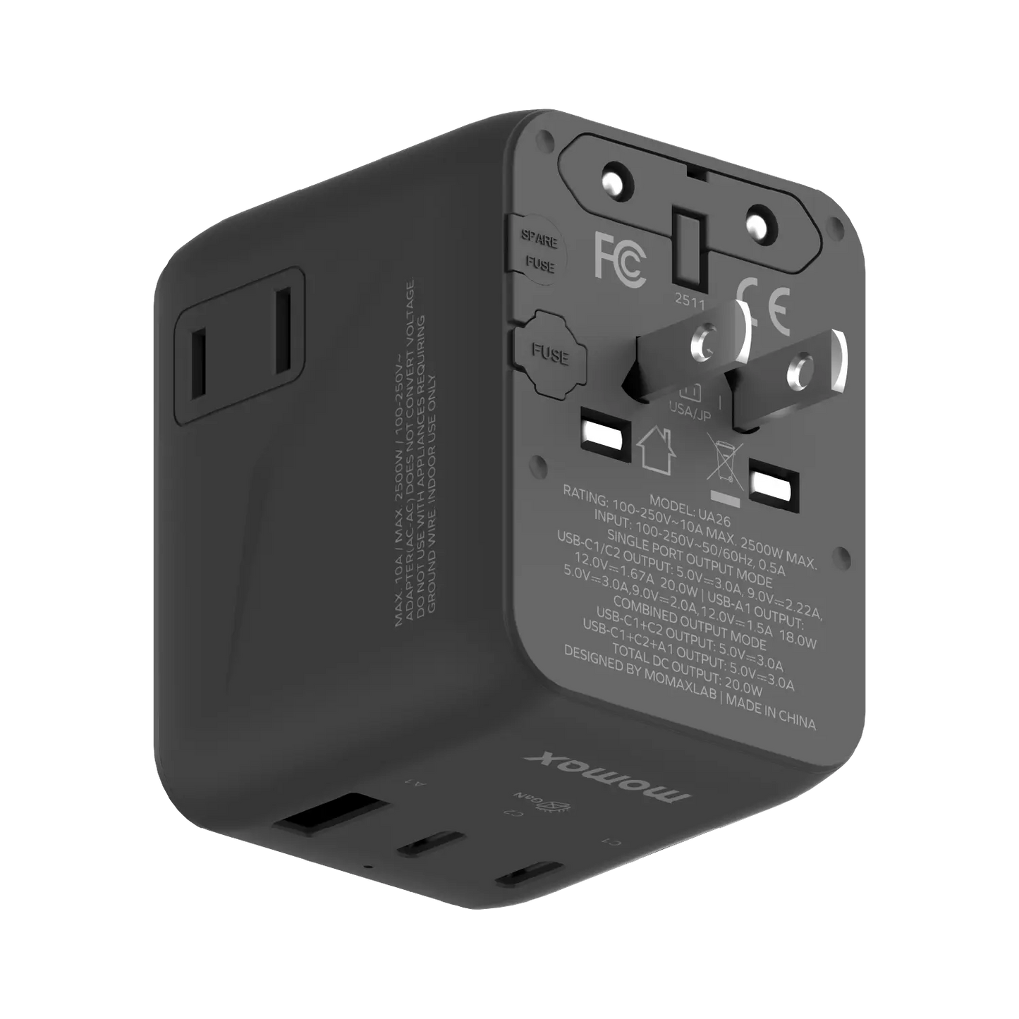 1-World² 3-Port Mini Universal Travel GaN Charger 20W with Dual AC