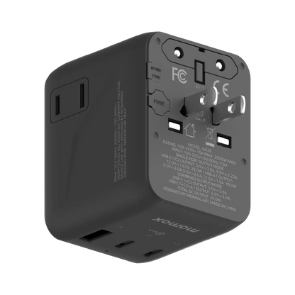 1-World² 3-Port Mini Universal Travel GaN Charger 20W with Dual AC