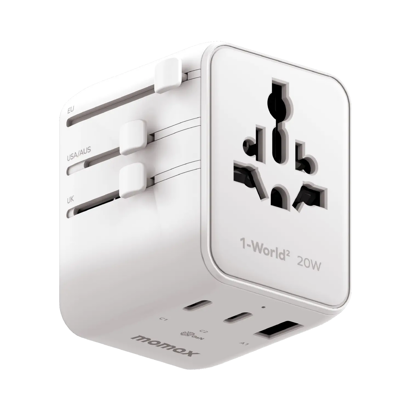 1-World² 3-Port Mini Universal Travel GaN Charger 20W with Dual AC