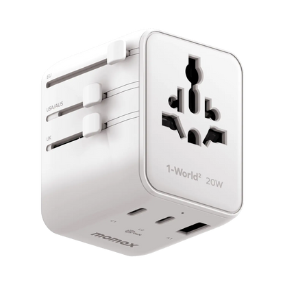 1-World² 3-Port Mini Universal Travel GaN Charger 20W with Dual AC