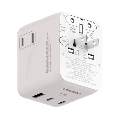 1-World² 3-Port Mini Universal Travel GaN Charger 20W with Dual AC