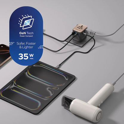 1-World² 5-Port Mini Travel GaN Charger 35W with Dual AC