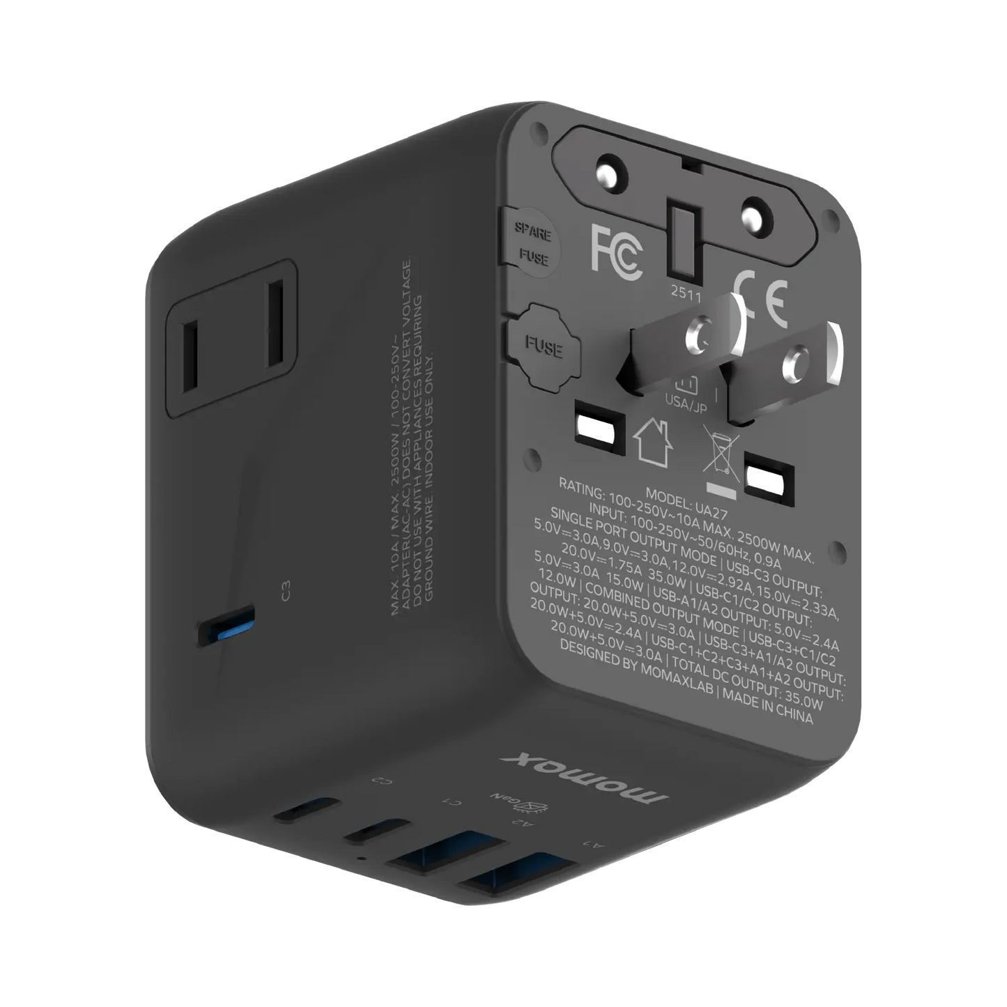 1-World² 5-Port Mini Travel GaN Charger 35W with Dual AC