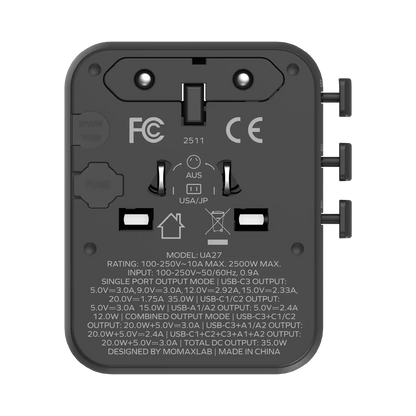 1-World² 5-Port Mini Travel GaN Charger 35W with Dual AC