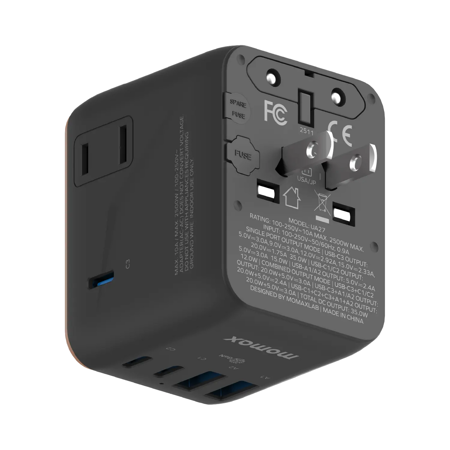 1-World² 5-Port Mini Travel GaN Charger 35W with Dual AC