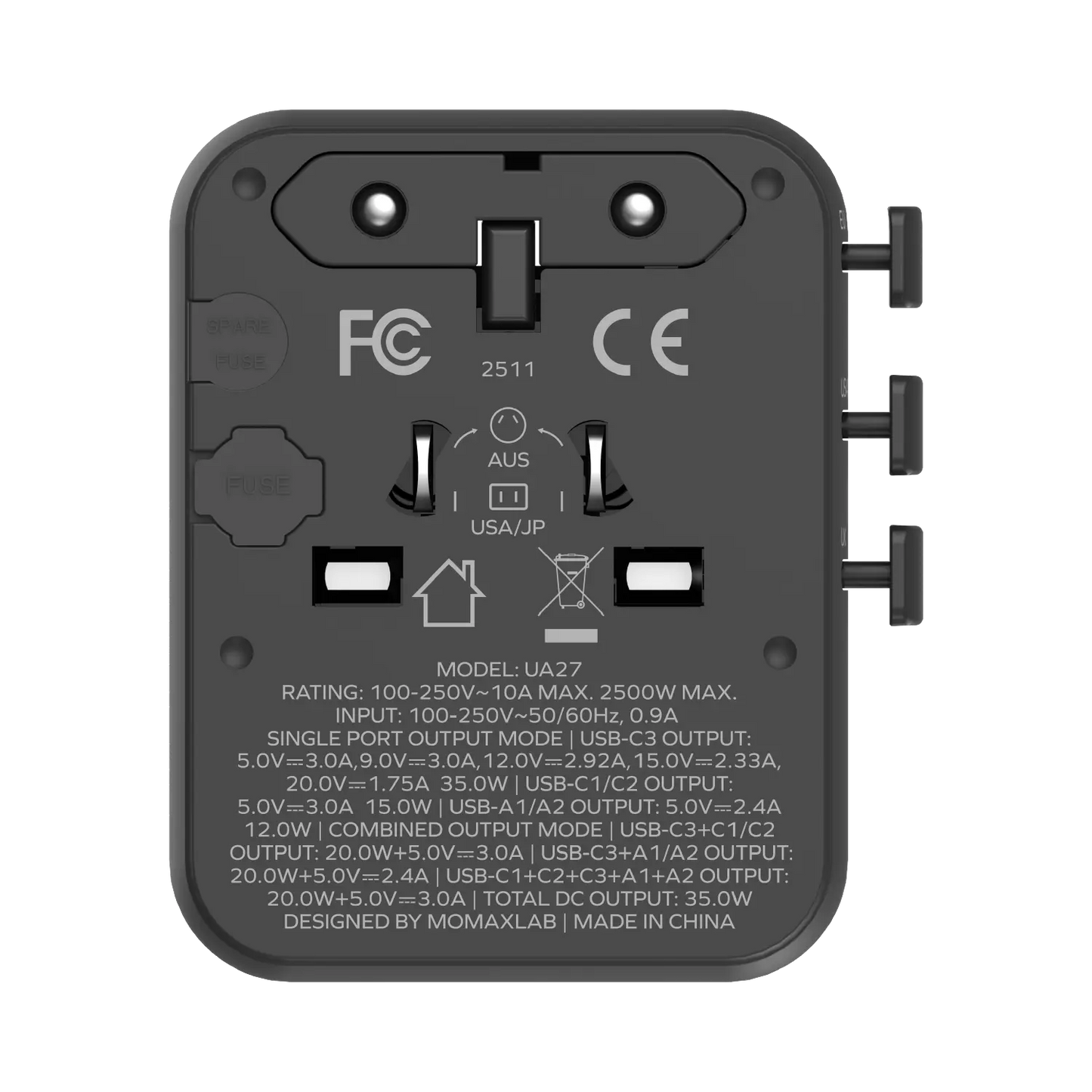 1-World² 5-Port Mini Travel GaN Charger 35W with Dual AC