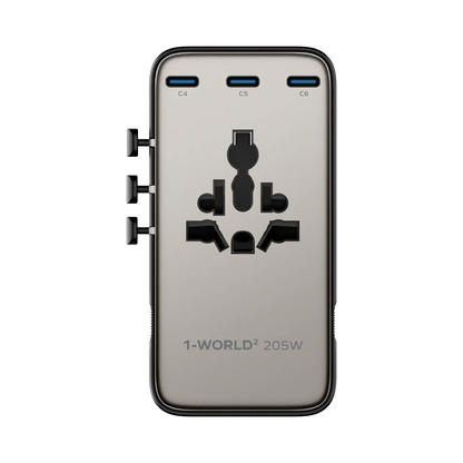 1-World² 205W 7-Port Dual AC Travel Adapter