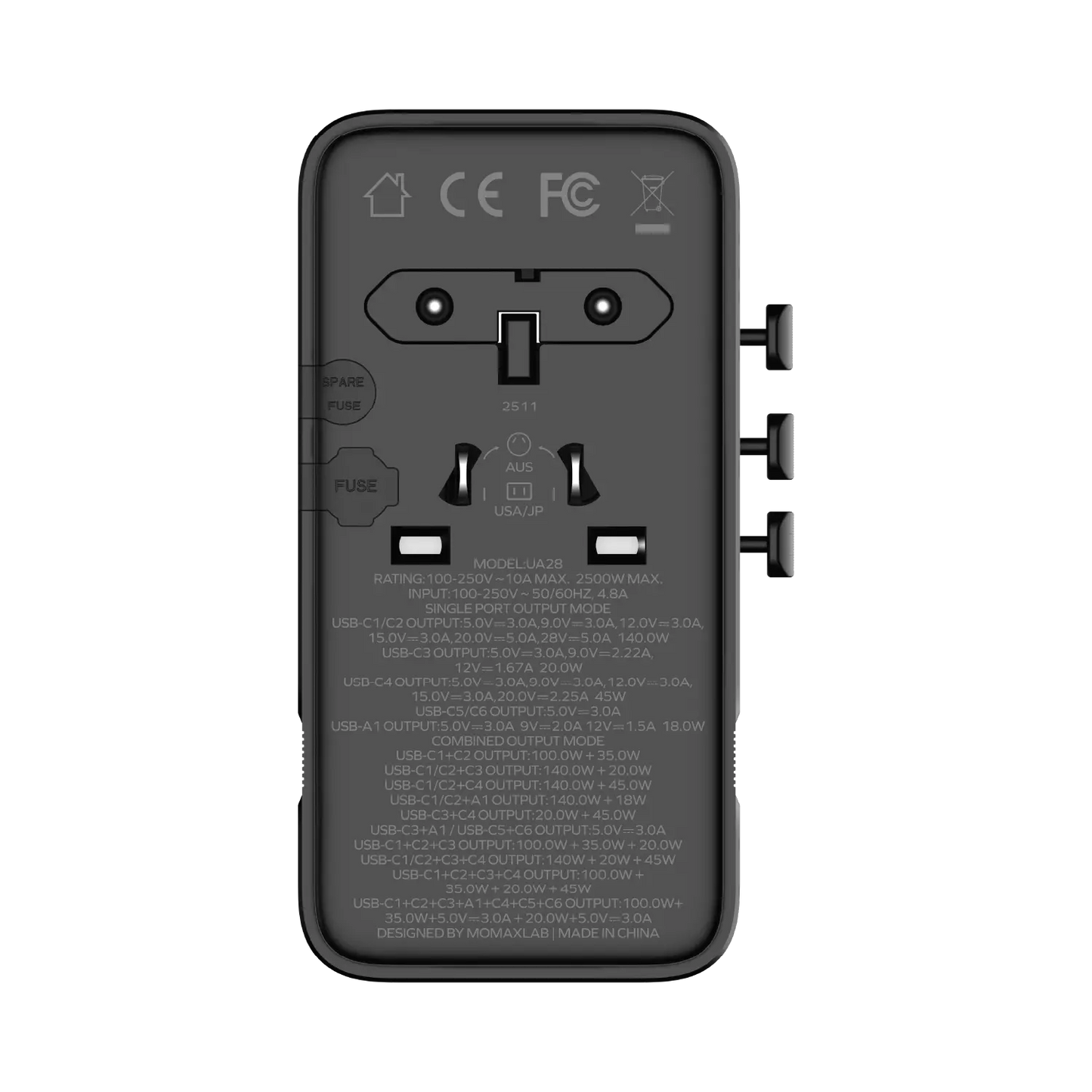 1-World² 205W 7-Port Dual AC Travel Adapter