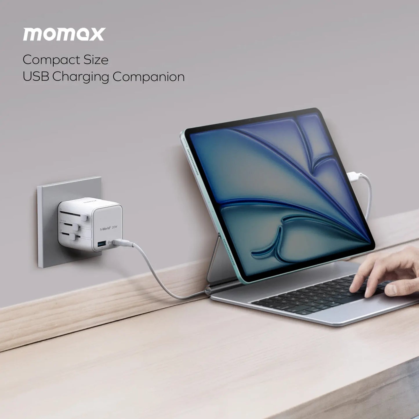 1-World² 2-Port USB-A and USB-C GaN Travel Charger 20W