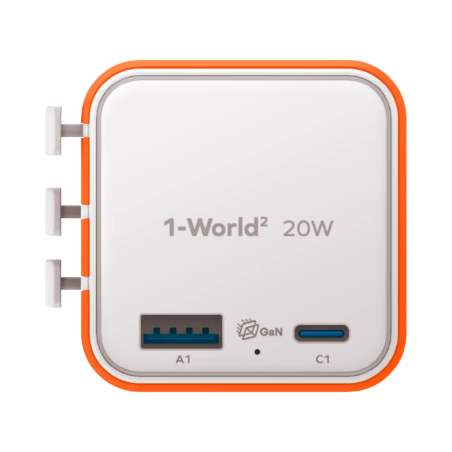 1-World² 2-Port USB-A and USB-C GaN Travel Charger 20W