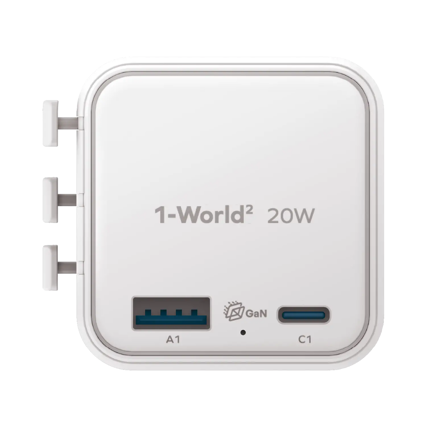 1-World² 2-Port USB-A and USB-C GaN Travel Charger 20W