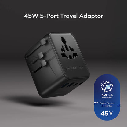 1-World² 45W 5-Port Dual AC Travel Adapter