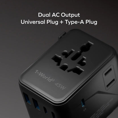 1-World² 45W 5-Port Dual AC Travel Adapter