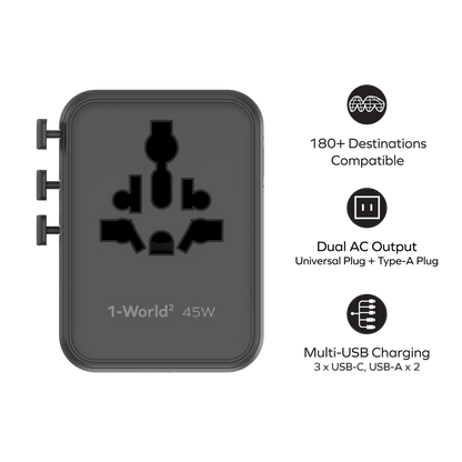 1-World² 45W 5-Port Dual AC Travel Adapter