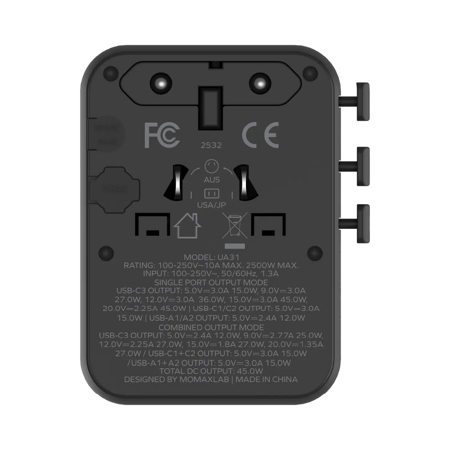 1-World² 45W 5-Port Dual AC Travel Adapter