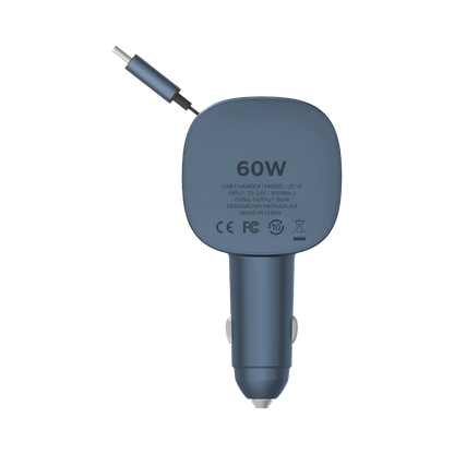1-Move⁺ 2-Port Car Charger With Built-In Retractable Cable 60W