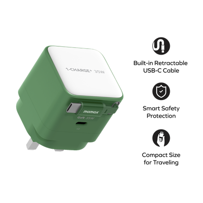 1-Charge+ 1-Port GaN Charger With Built-In USB-C Cable 35W