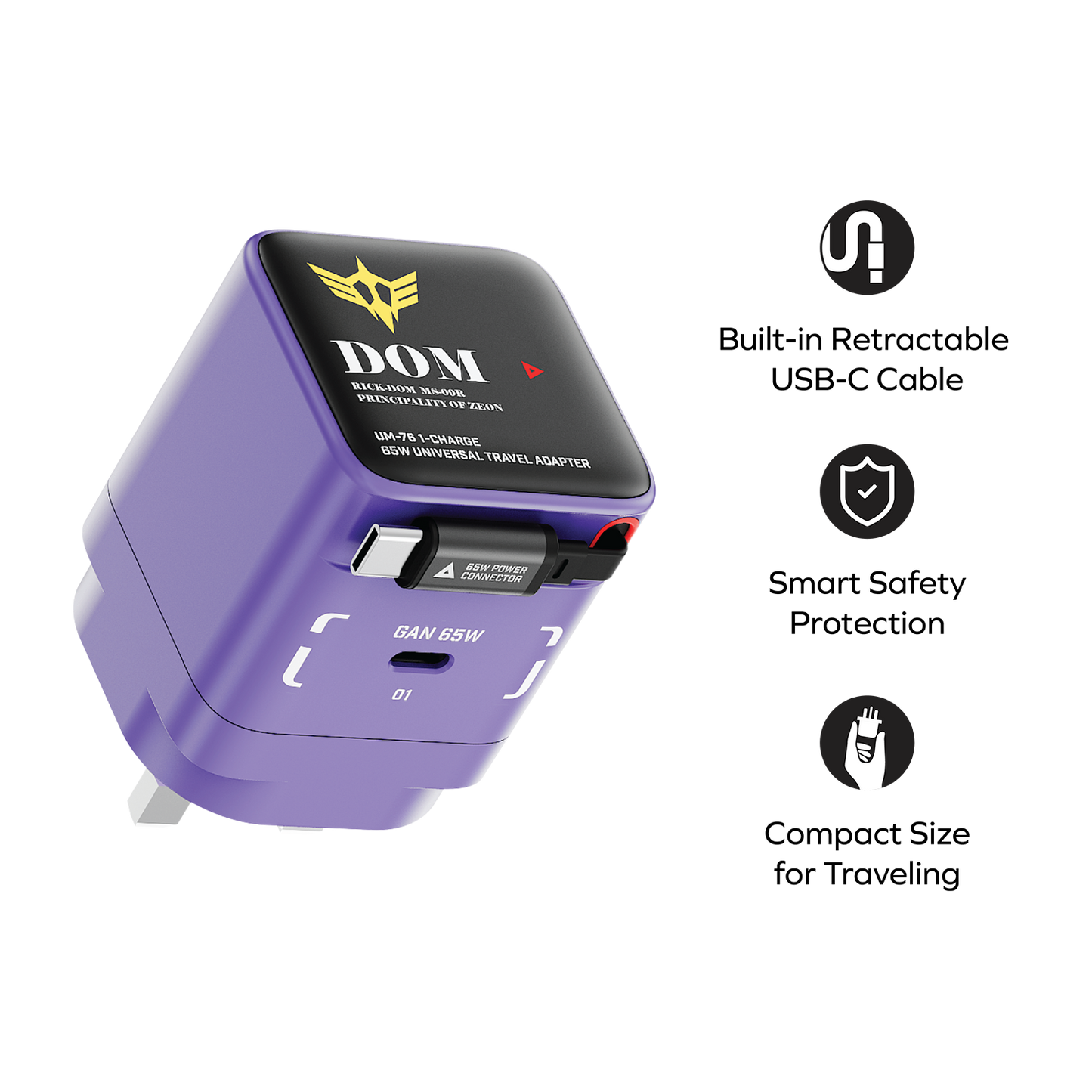 1-Charge+ 1-Port GaN Charger With Built-In USB-C Cable 65W - Limited Edition