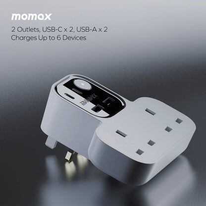 1-Charge Work Flow T-Shaped Extension Cord With 2 Sockets, 2 USB-A and 2 USB-C Ports