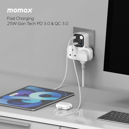 1-Charge Work Flow T-Shaped Extension Cord With 2 Sockets, 2 USB-A and 2 USB-C Ports
