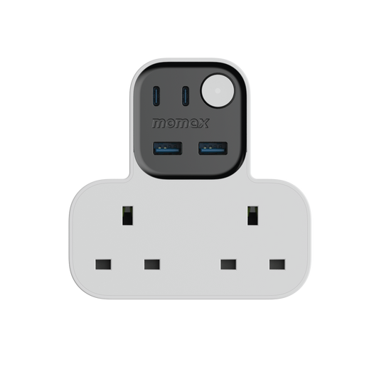 1-Charge Work Flow T-Shaped Extension Cord With 2 Sockets, 2 USB-A and 2 USB-C Ports
