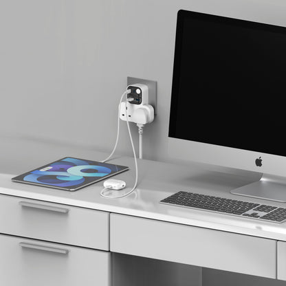 1-Charge Work Flow T-Shaped Extension Cord With 2 Sockets, 2 USB-A and 2 USB-C Ports